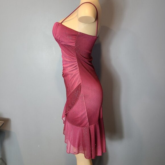 Vtg 90s Y2K Taboo Pink Glitter Asymmetrical Fairy Babydoll Dress Size M Ruched - Picture 4 of 10